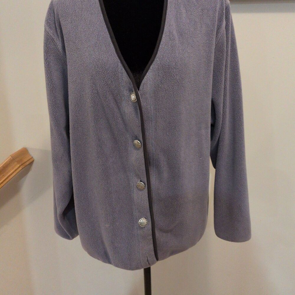 Vintage L.L. Bean Fleece Cardigan Jacket Button-Front Women's XL Blue/Gray